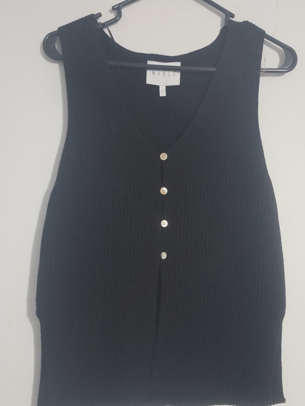 MARBLE Black Ribbed V-Neck Button Tank